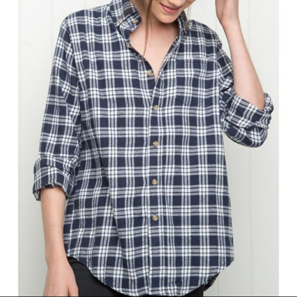 NWT BRANDY MELVILLE Blue White Plaid Flannel Shirt